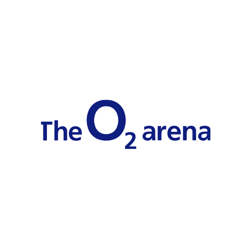 Logo for The O₂ arena with a black background and blue text.