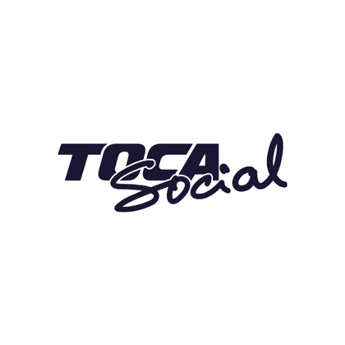 Logo for TOESA Social with a black background, featuring the company name in stylized blue font.