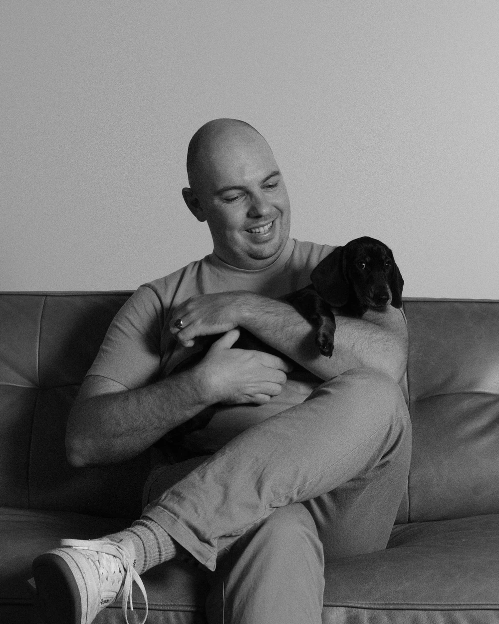 Sam Laurent with the office dog