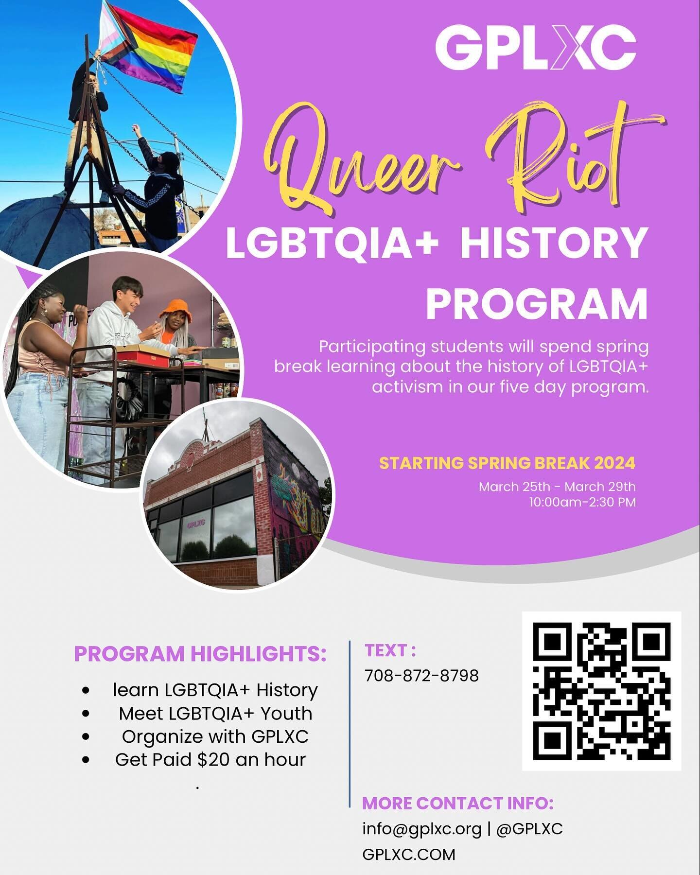 We're excited to announce that our LGBTQIA+ history program for high school students is back for its third year! During CPS spring break, students can participate in this program to learn about the history of Queer activism through a QTBIPOC lens. Mo