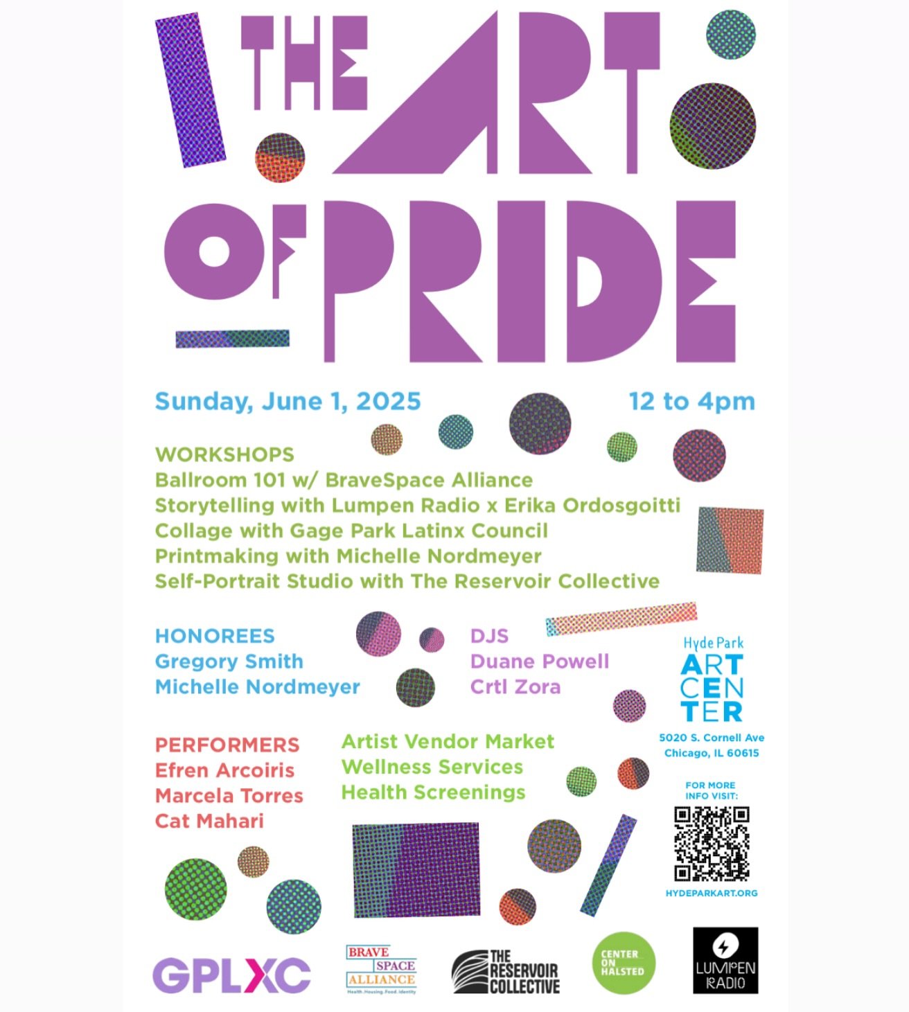 Celebrate Pride at @hydeparkartcenter on June 1st with a day full of queer joy! Join us for live performances, DJ sets, art-making workshops, a vibrant vendor market, and more&mdash;all centering LGBTQ+ artists and community on the South Side. Free a