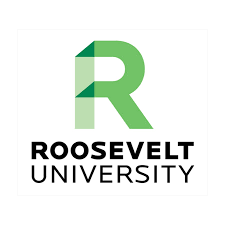 Logo of Roosevelt University with a stylized green letter R and the university name in black text.
