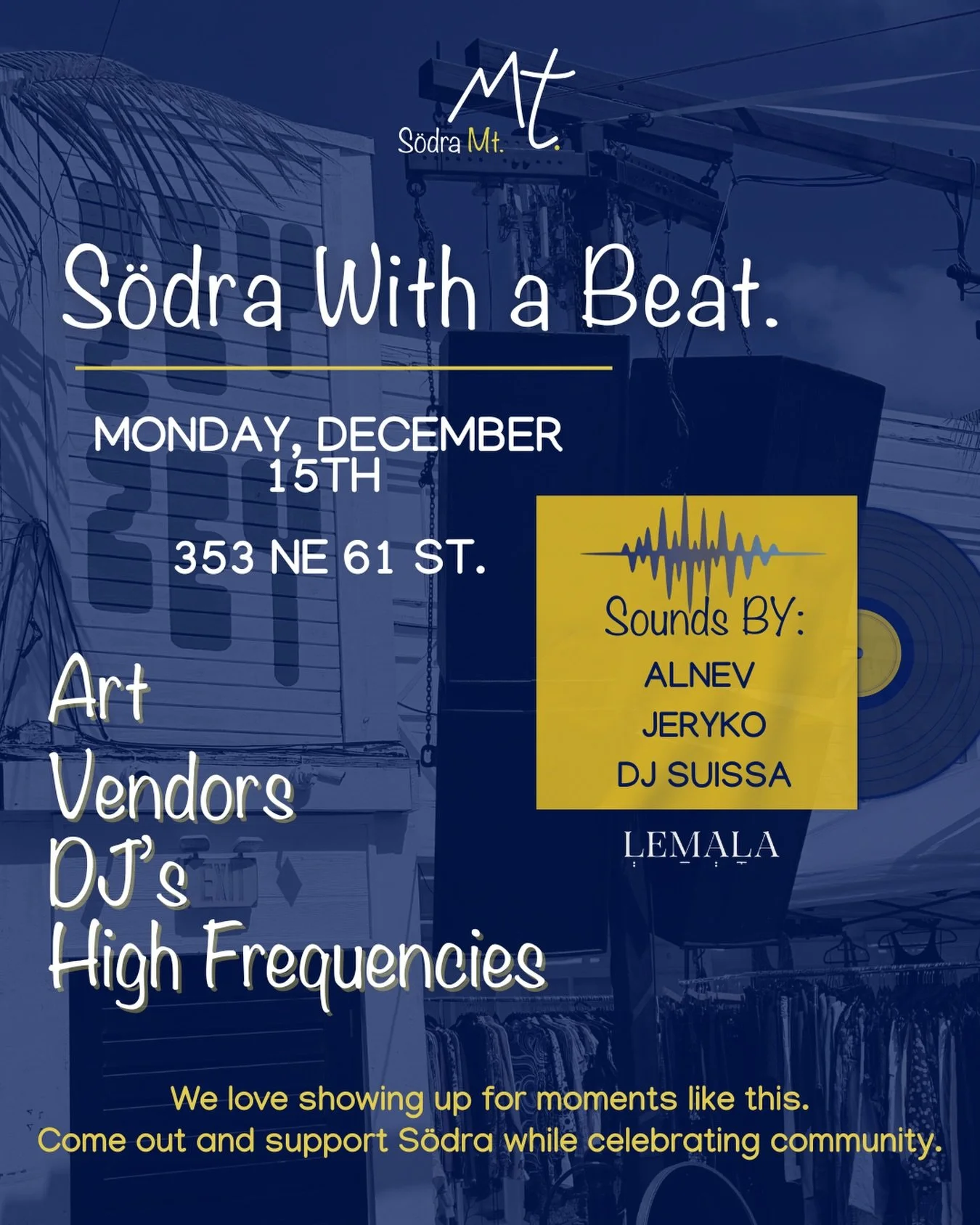 Our official pop up launch is here! 
Art, DJs, vendors &amp; high frequencies all in one place. 

Come celebrate community with us, link in bio. 💿✨

#SodraMt #SodraLaunch #OfficialPopUp #BrandLaunch