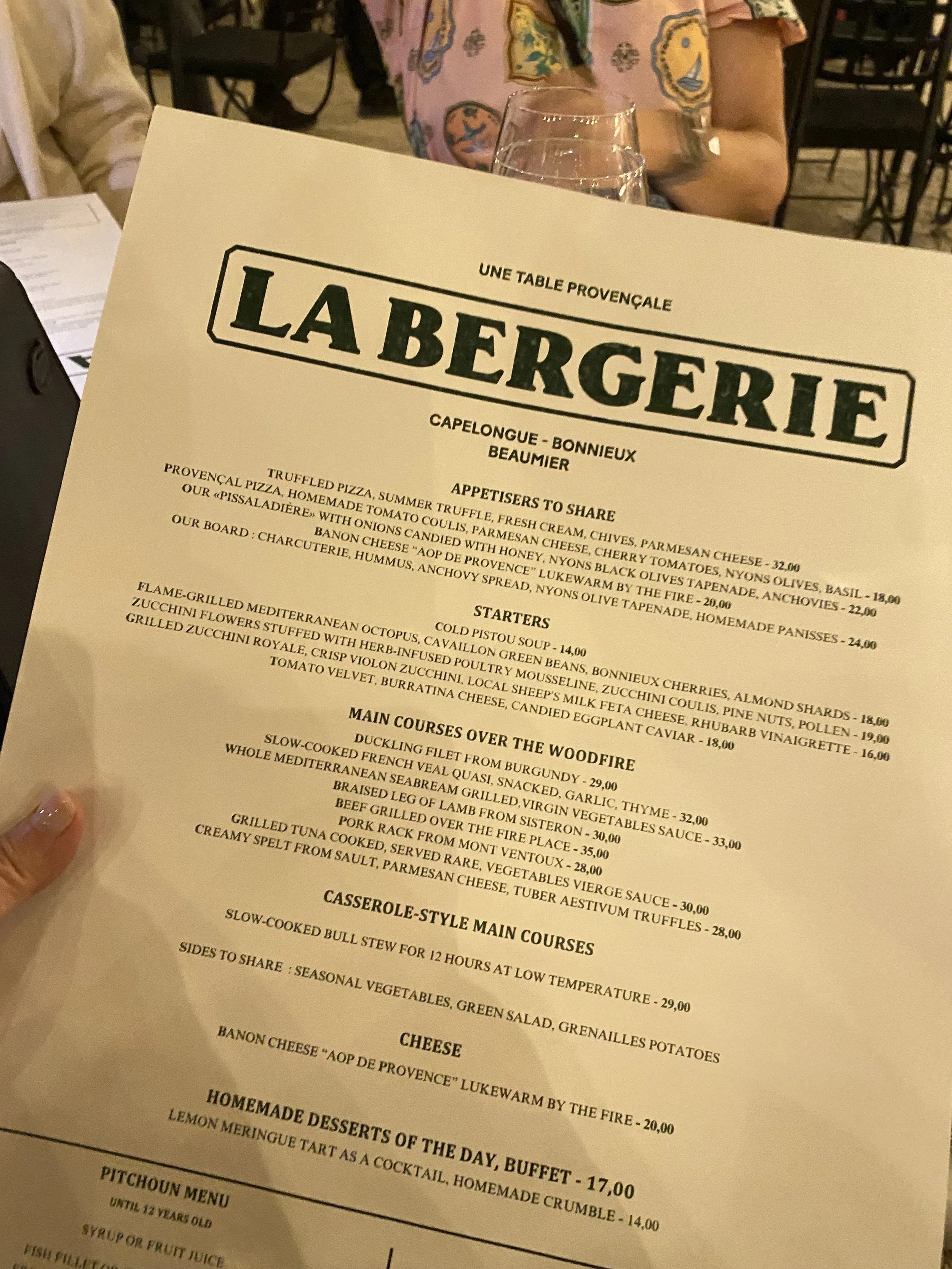 La Bergerie Menu