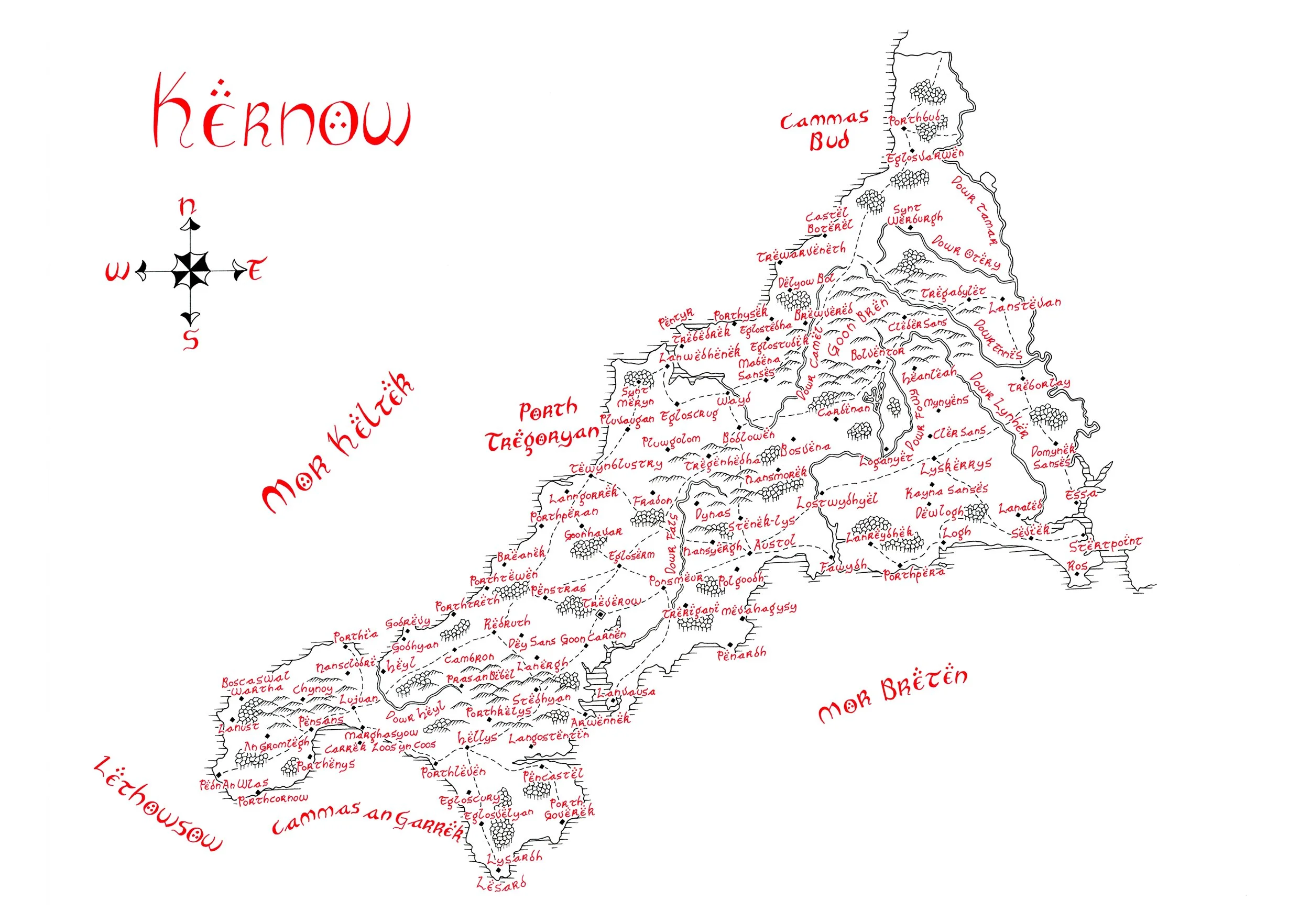 Map of Kernow Hand Drawn Tolkien Style Map Artwork