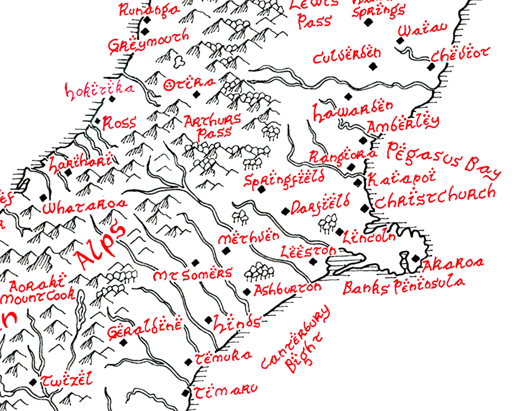 Tolkien Map of South Island of New Zealand