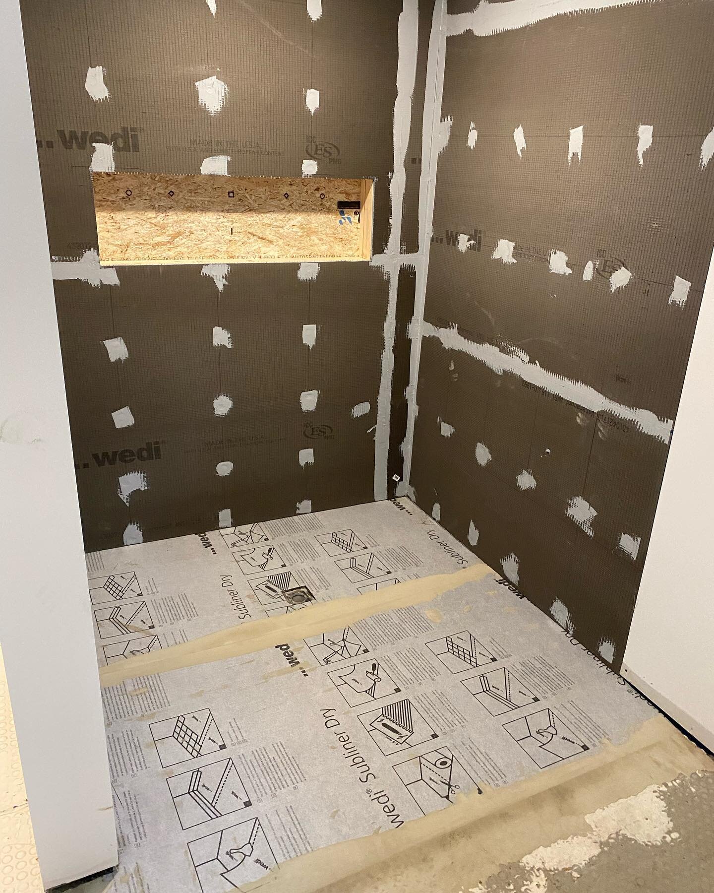 #latergram! A few months back when the hardwood flooring was laid down and the tile started.  We used solid maple for the floor, glued to the concrete slab.  An important aspect to this job was controlling the construction moisture.  We put in a dehu