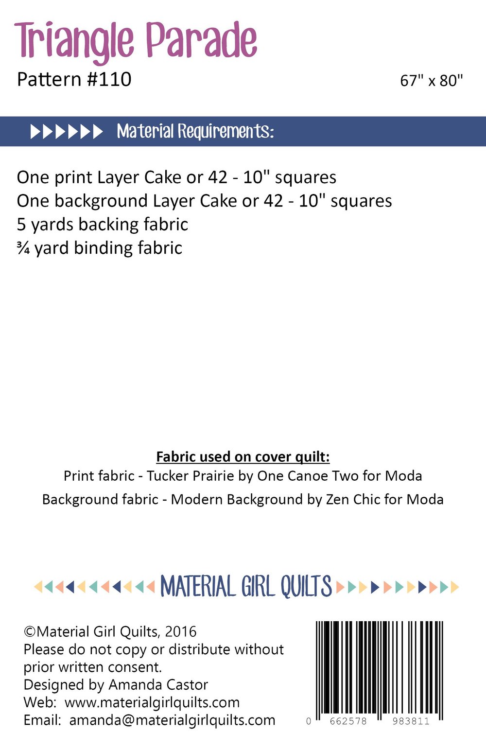Triangle Parade Paper Pattern — Material Girl Quilts
