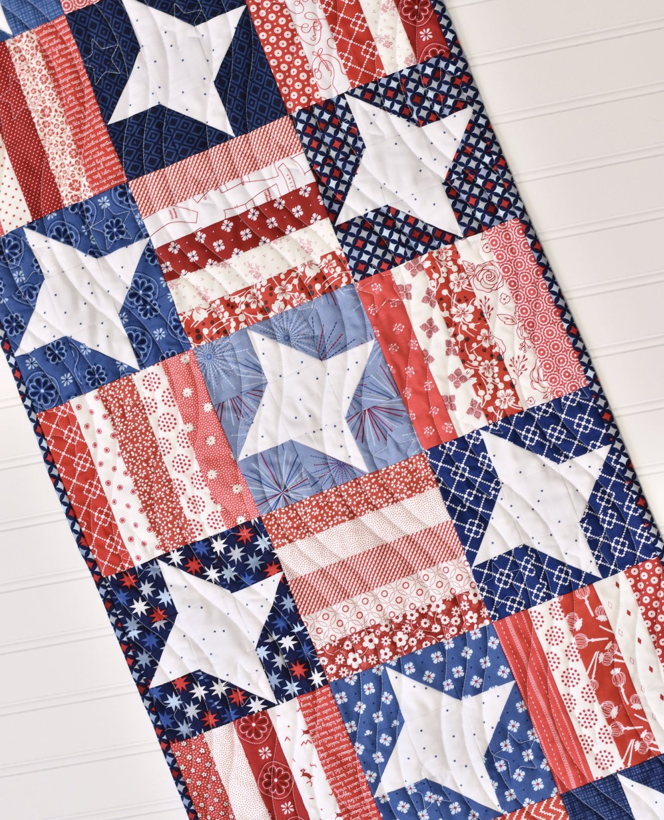 It's officially July! Time to bring out my decor including this Stars &amp; Stripes Table Runner ❤️🤍💙 This is one of my favorites and it's going to be out alllll summer long!⁠
⁠
You can make your own Stars &amp; Stripes Table Runner with the tutori