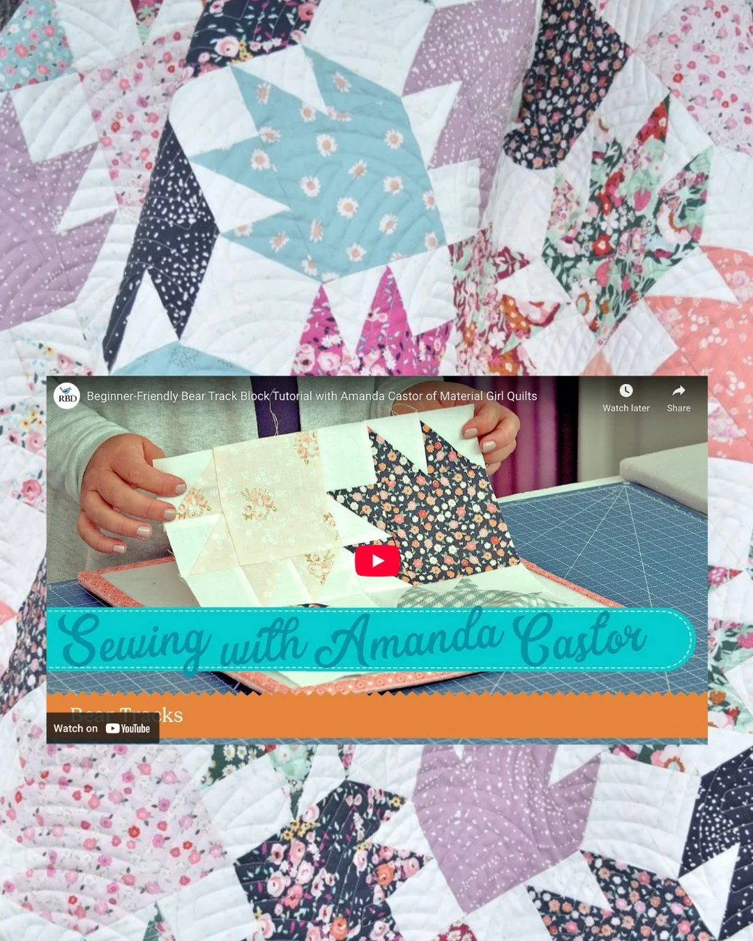 In case you missed it, I'm back on the @rileyblakedesigns YouTube Channel!⁠
⁠
In this video I share a beginner friendly Bear Tracks block tutorial using the stunning In the Afterglow collection from @zeriano. I hope you love this tutorial! ❤️