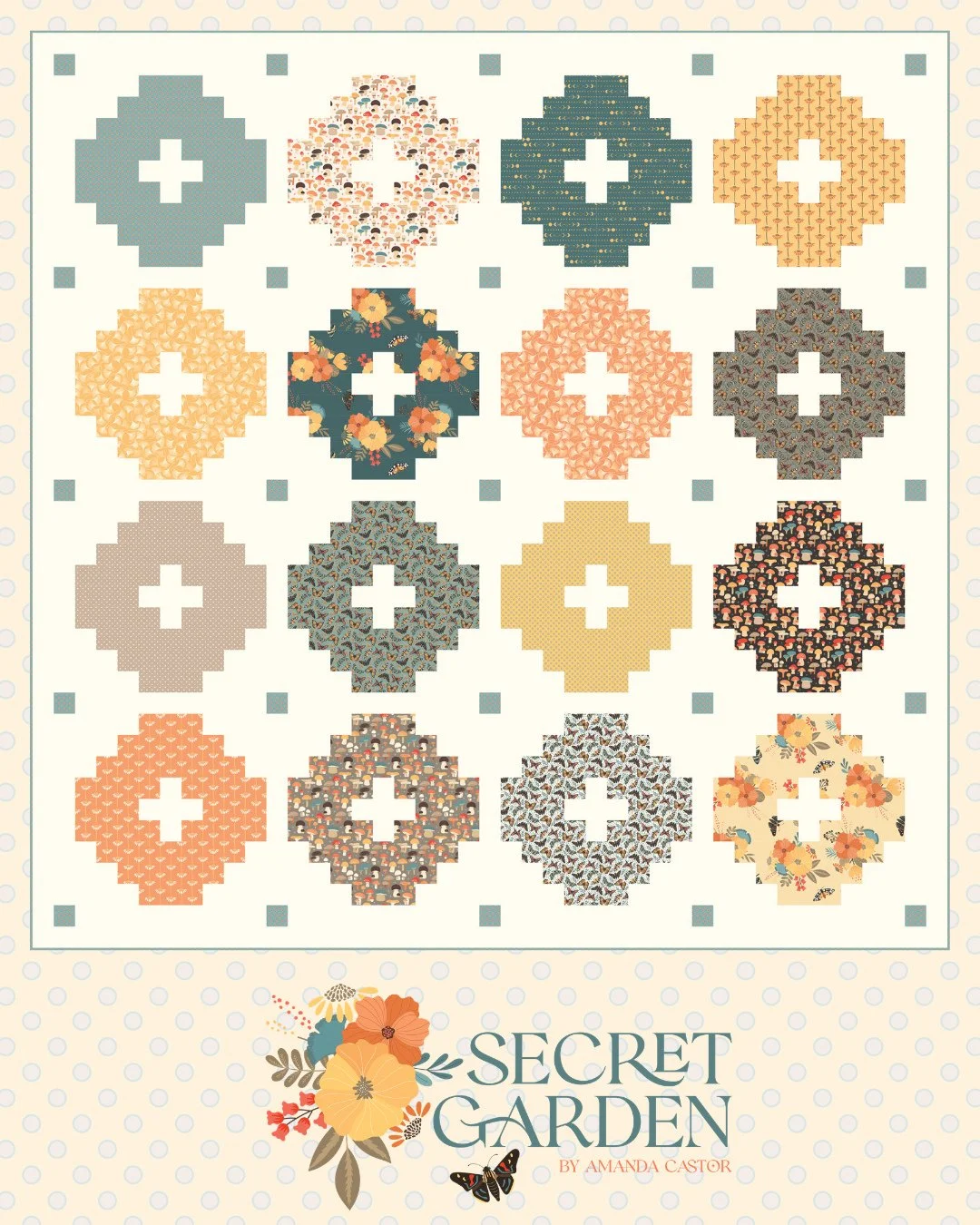 I can't wait to get my hands on my new collection! Secret Garden is coming this August and I want to make all the things!⁠
⁠
Doesn't this collection look so good mocked up in these quilts? Patterns are Beluga, Disperse, &amp; Shine Bright.