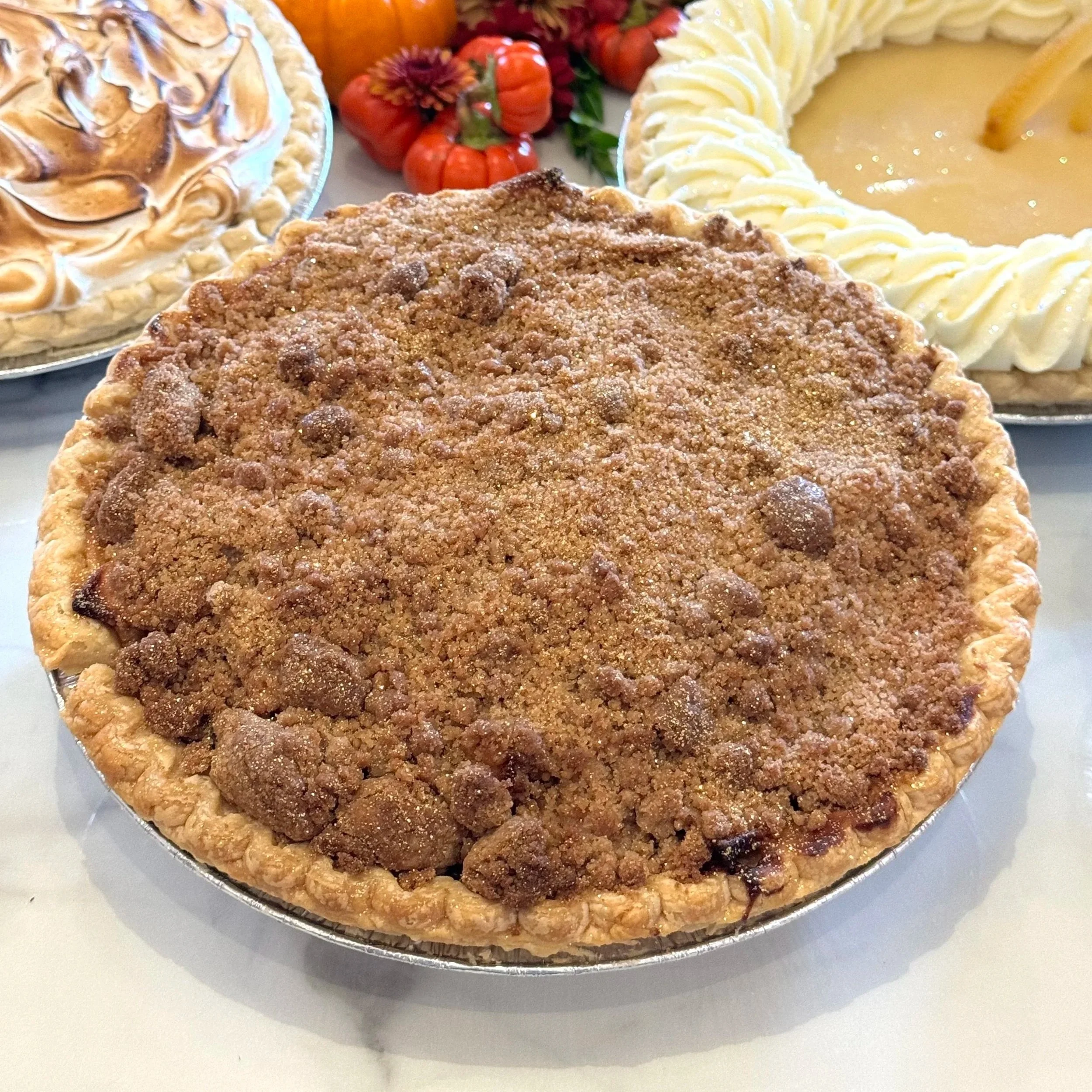 9" Dutch Apple Pie With Streusel Crumble and Gold Glitter
