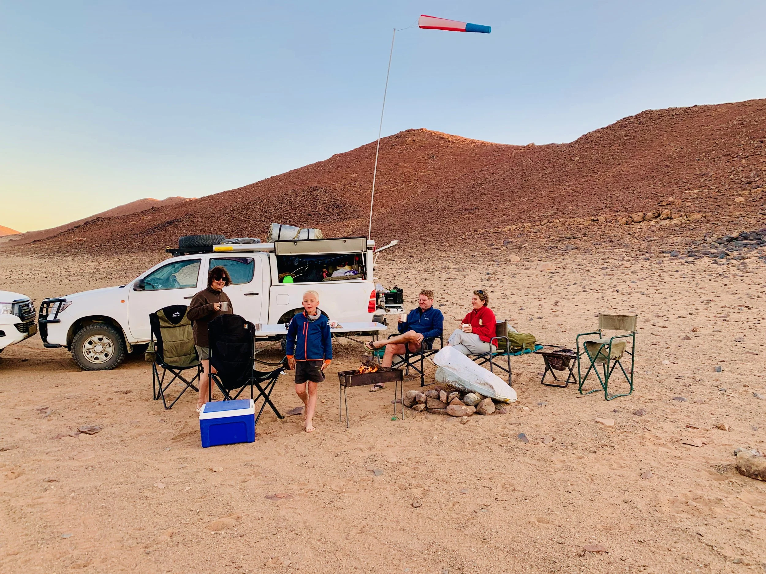 Paramotor camping inside Messum Crater, Namibia