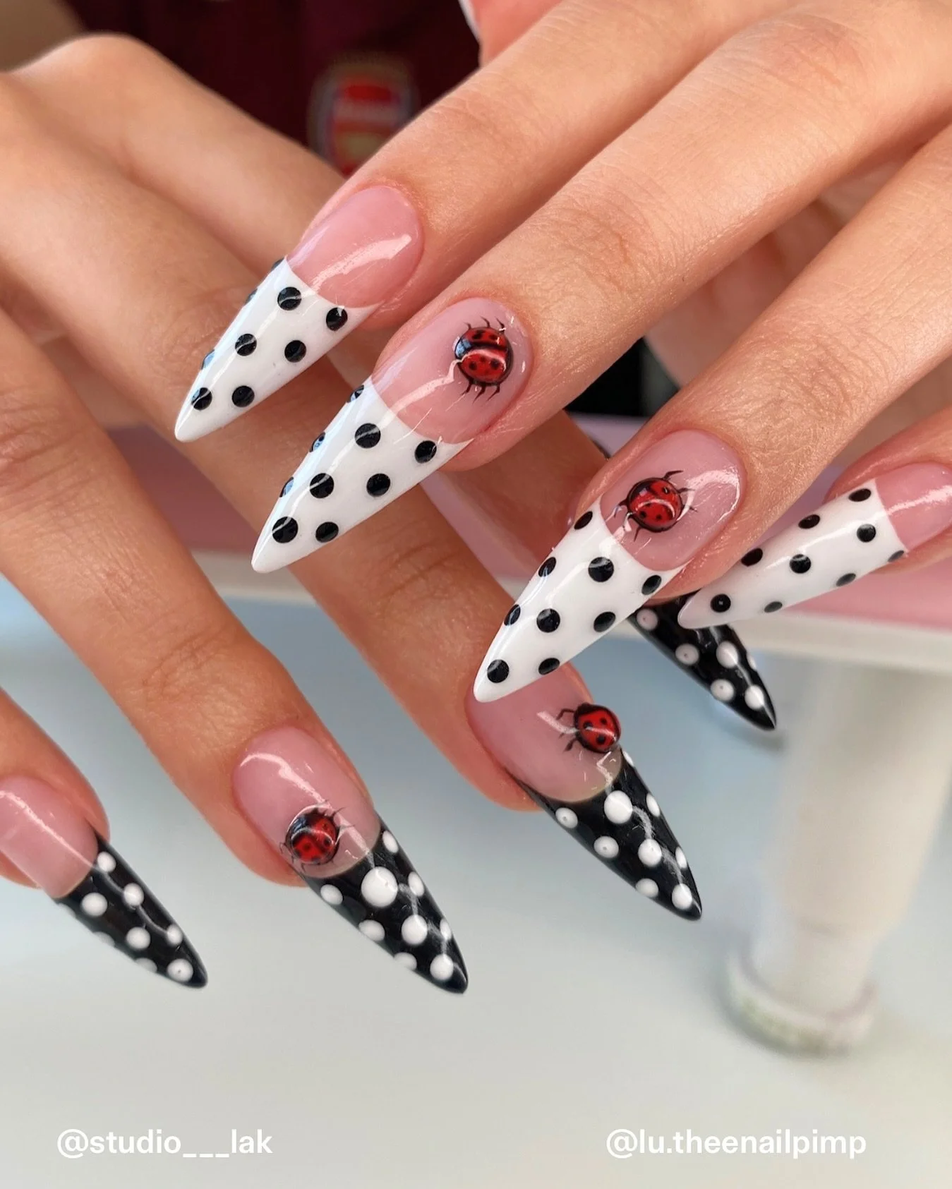 How cute is this French mani with polka dots? 

Nails by @lu.theenailpimp 

@studio___lak 

#frenchmani #polkadotnails #ladybugnails #nailart #studiolakmtl #montrealnails #mtl