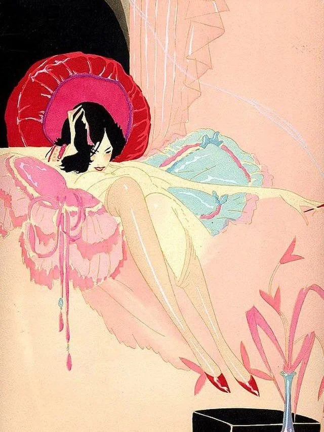 Art Deco illustration for a perfume ad, likely by Georges Barbier 🦋