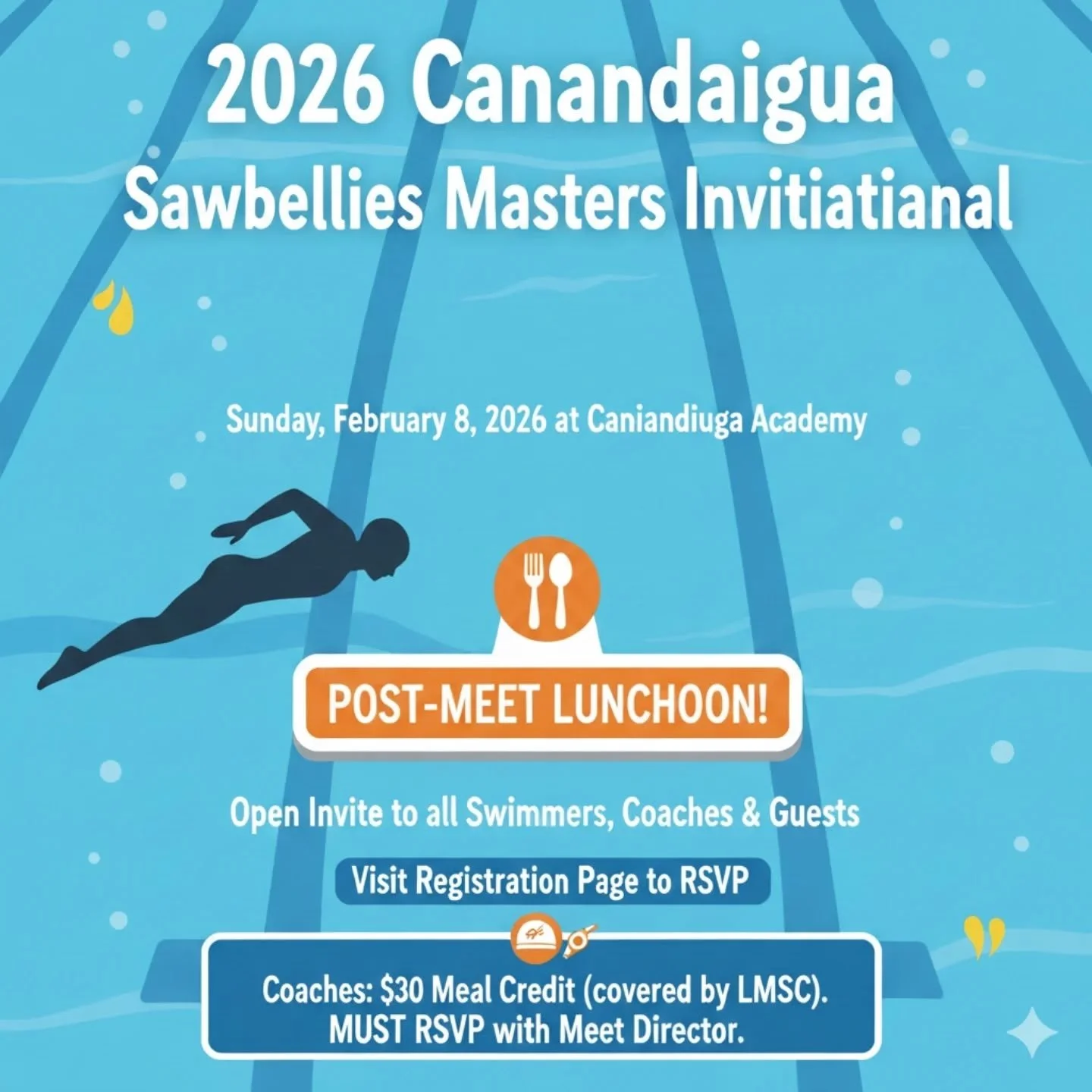 Registration is open! Visit the events page on our Niagara LMSC website for the link or Google: "2026 Canandaigua Sawbellies Masters Invitational" to find the registration page!