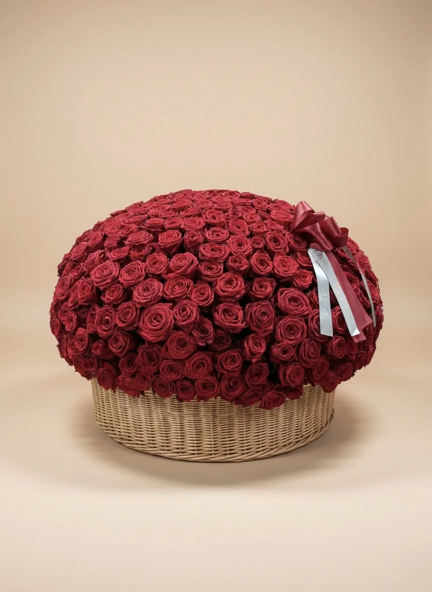 300 roses dans un panier