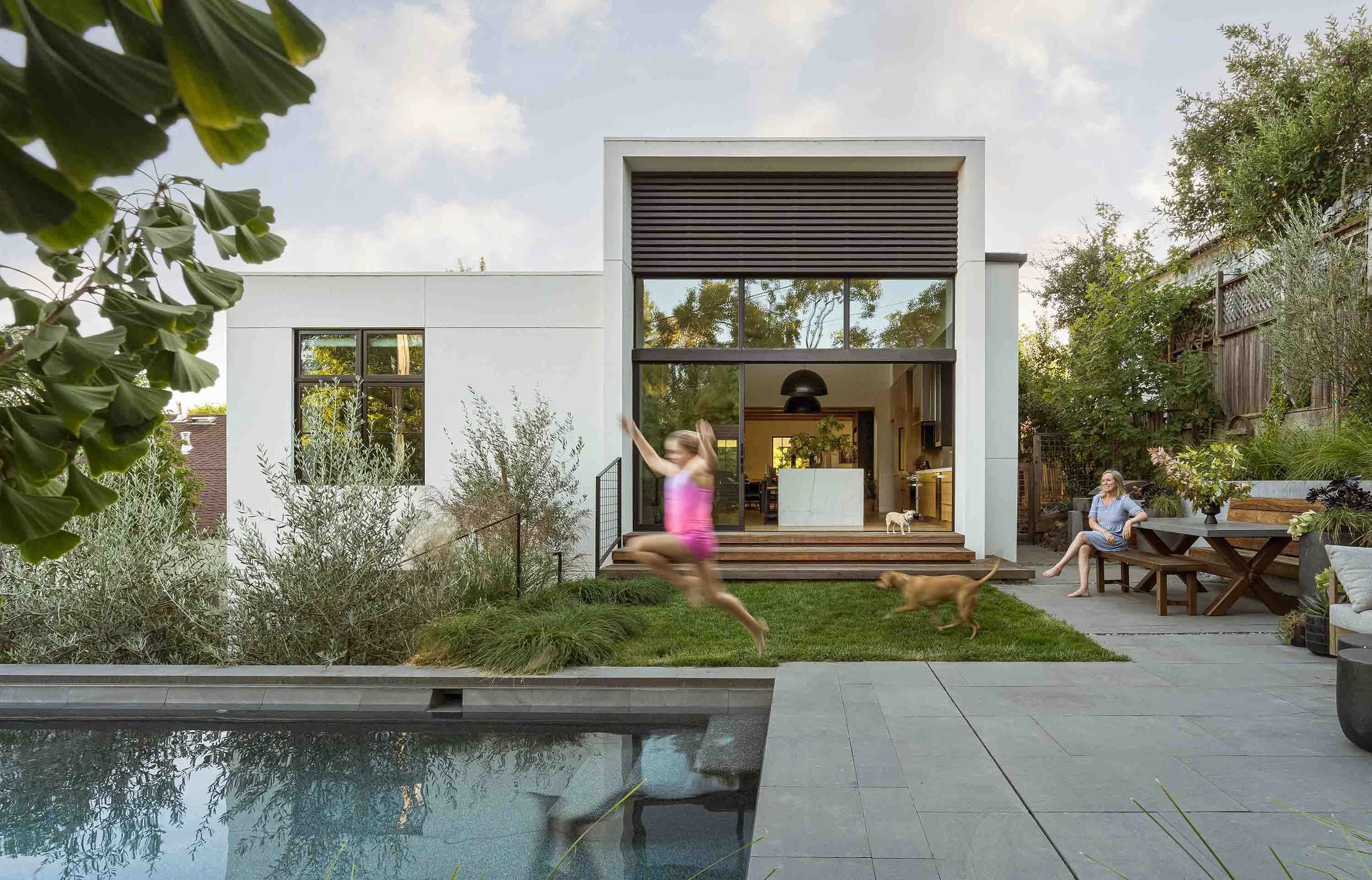 Holder Parlette Renovation, San Anselmo, California. Modern backyard with pool.