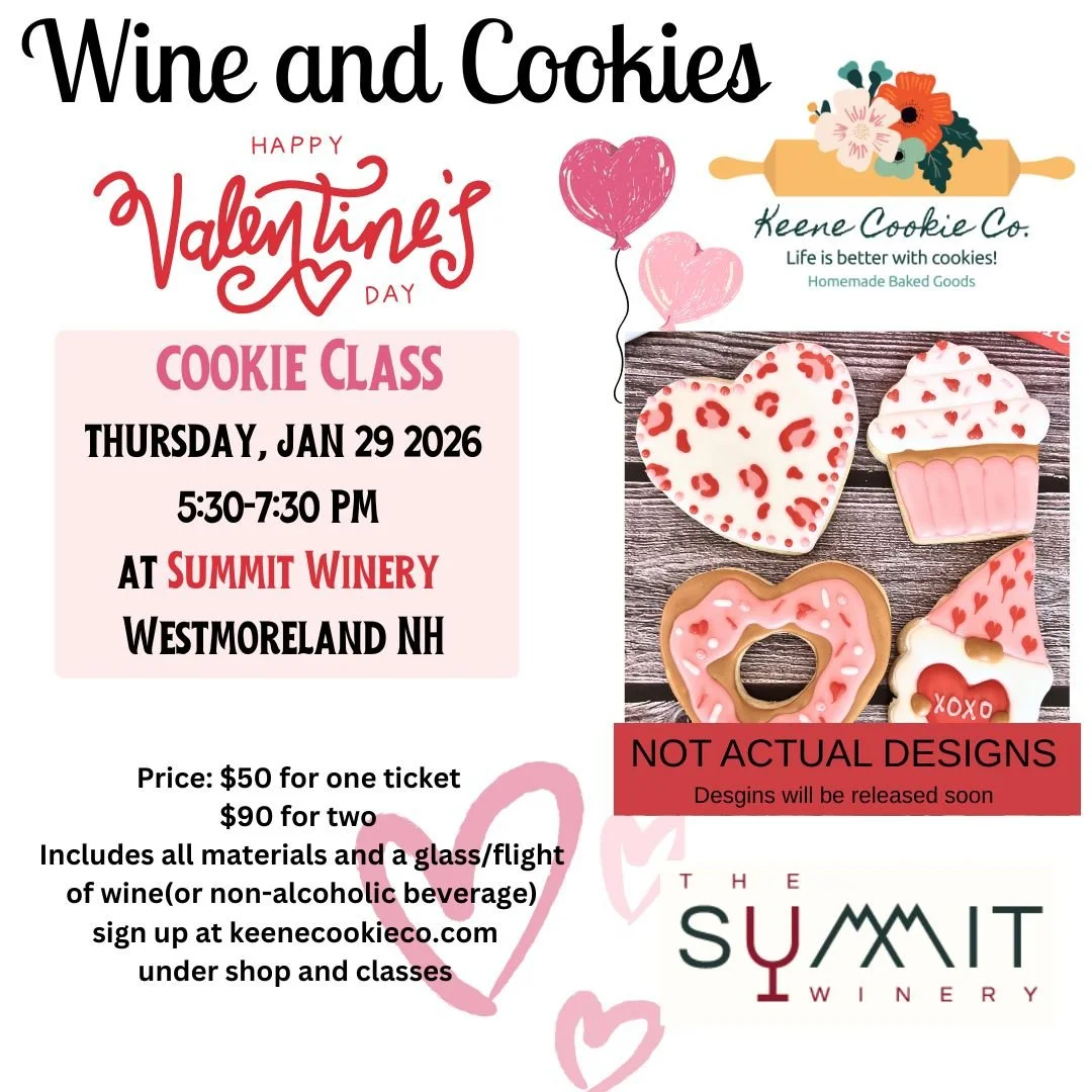 Wine and Cookies - Valentine's Cookie Decorating Class - Summit Winery in Westmoreland NH