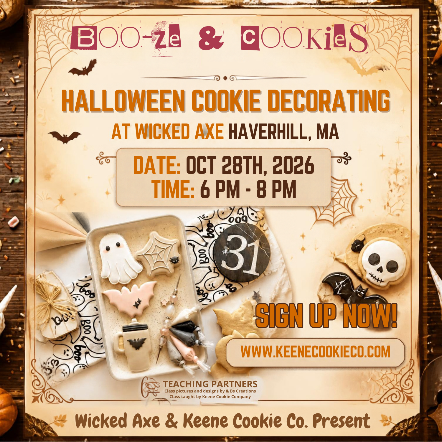 BOO-ze &amp; Cookies A Halloween Cookie Decorating Claas @ Wicked Axe - Haverhill MA 