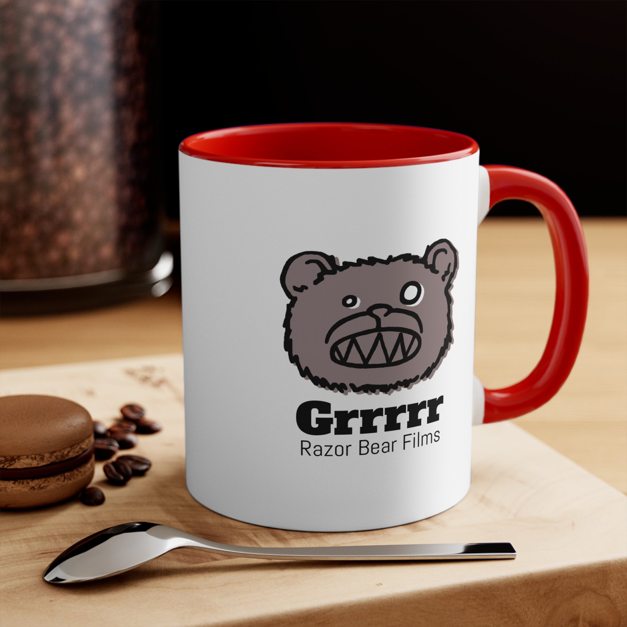Cute Cartoon Bear Face Mug | Accent Red 11oz