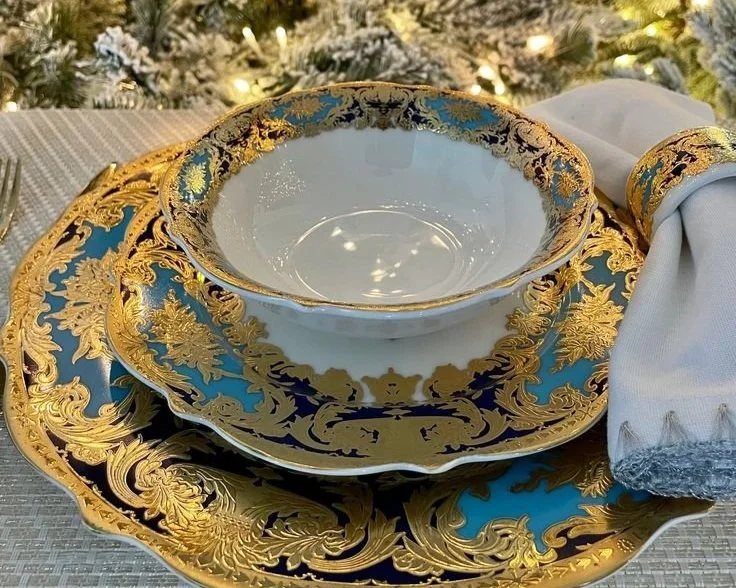 12 Piece+Dinnerware+Set%2C+Service+For+4%2C+Luxury+Embossed+Gold+Tableware+Royal+Style+Bone+China+ +12 Pc