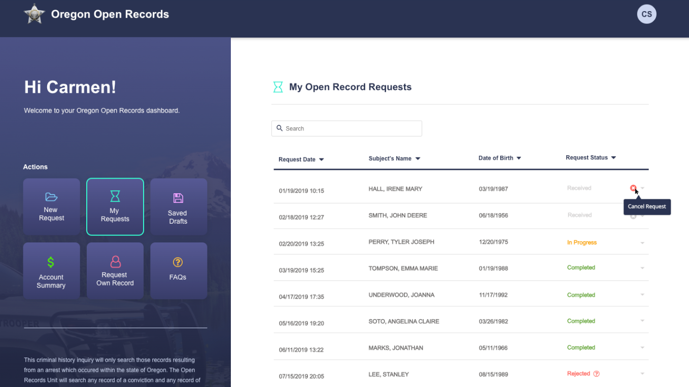 Oregon Open Records Portal