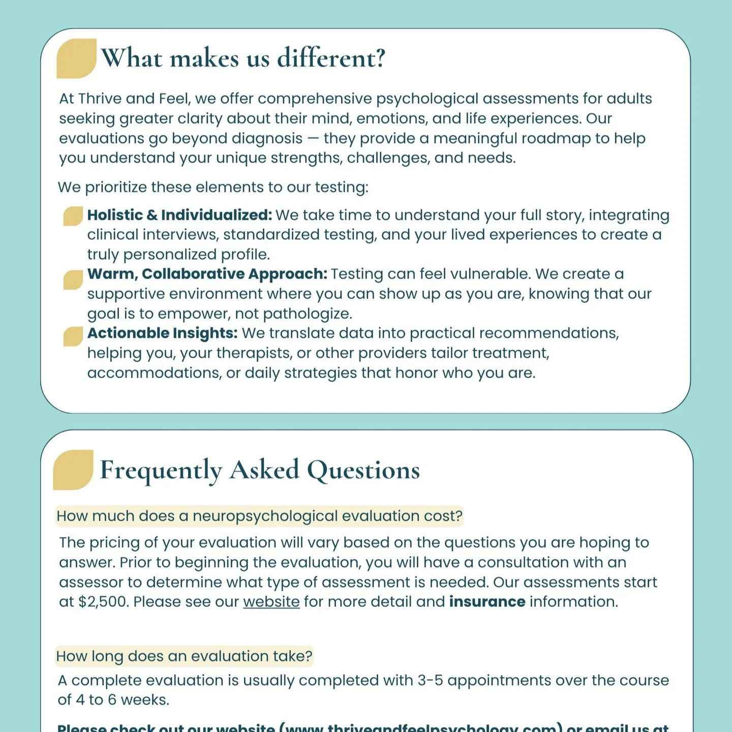 Psychological + Neuropsychological Testing Now Available at Thrive and Feel
 
I have been thinking (and talking) a lot about psychological assessment lately.

Why? Because we have officially launched comprehensive psychological and neuropsychological