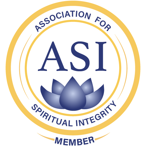 Logo of the Association for Spiritual Integrity featuring a lotus flower inside a circular design with the text 'Association for Spiritual Integrity Member' around it.