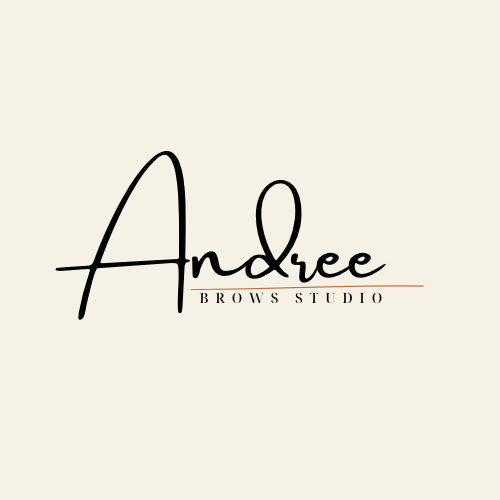 Logo for Andree Brows Studio with elegant handwritten script and a thin underline.
