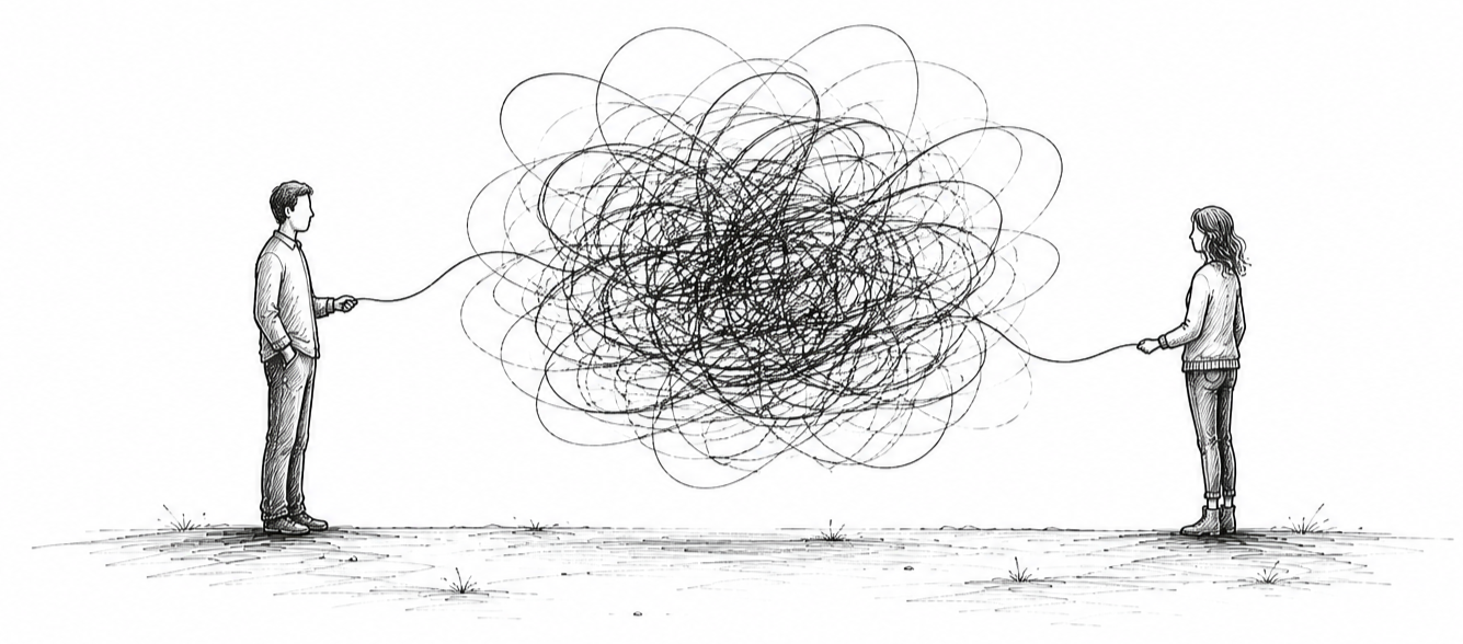 Line drawing of a couple representing connection and relationship patterns