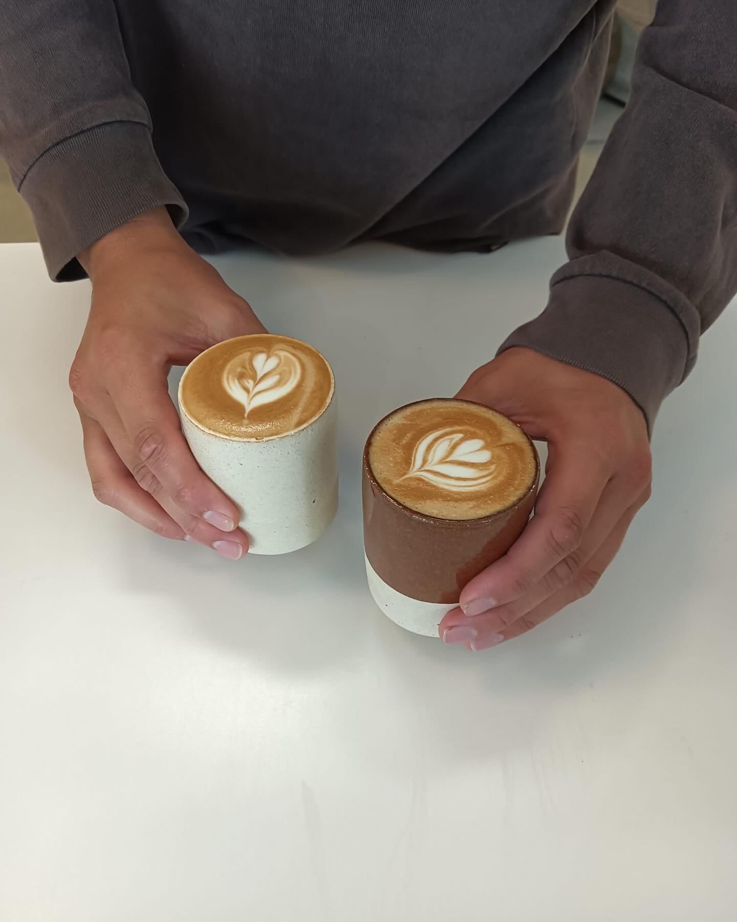 My husbands beautiful hands, and beautiful tumblers he made himself&hellip; however the beautiful coffee is from us - thanks @flightcoffee