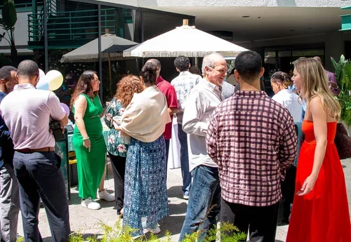 People from the Reflection Church community gathering together outdoors in Pasadena, California.