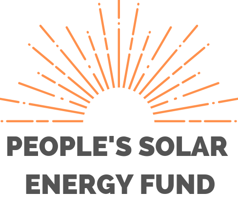The People's Solar Energy Fund's logo of a half minimalistic sun made of orange lines with the name of the organization below it with bolded capital letters.