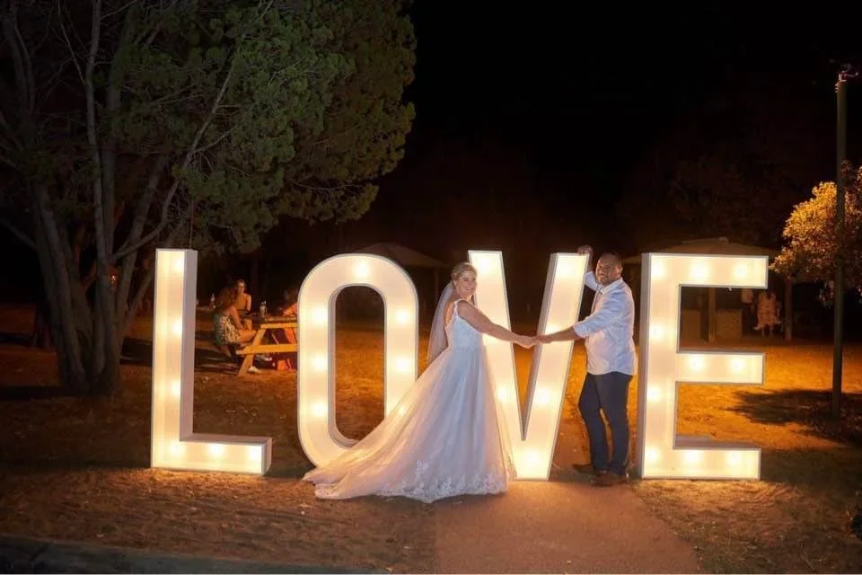 Illuminated LOVE letters wedding hire Perth reception photo