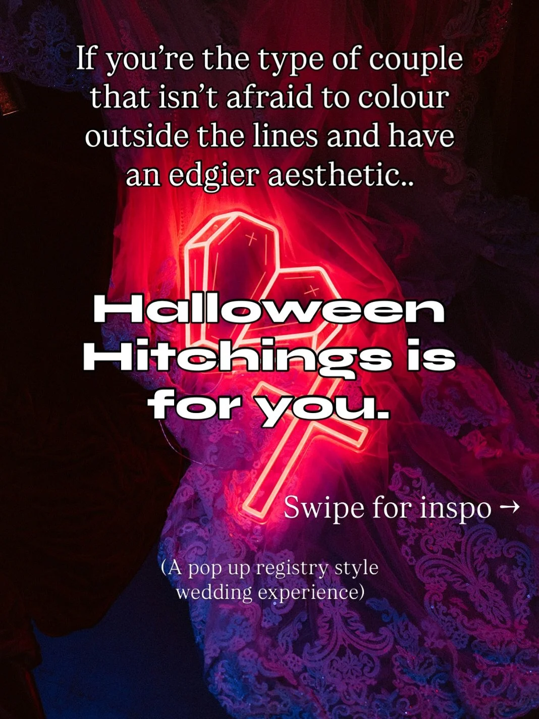 If your aesthetic scares the wedding industry just a little... 💀 

Welcome home to Night Owl.  
Halloween Hitchings isn&rsquo;t for everyone. It&rsquo;s for the rebels, misfits and non-traditional lovers.  It&rsquo;s for the couples who want candlel
