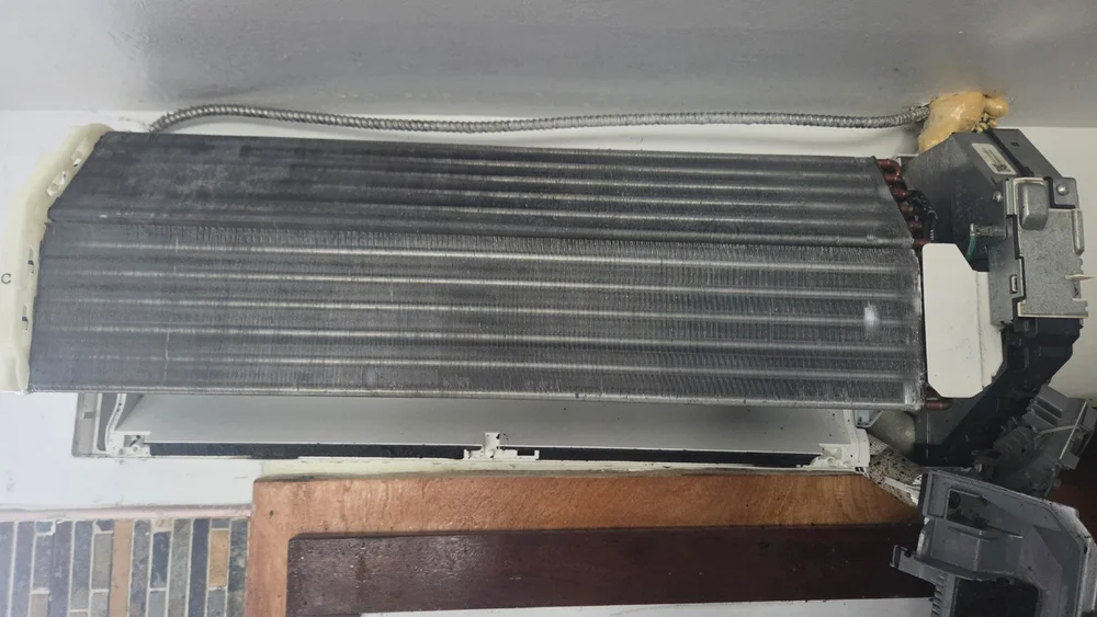 Cleaned mini-split evaporator coil from a Fort Lauderdale service project