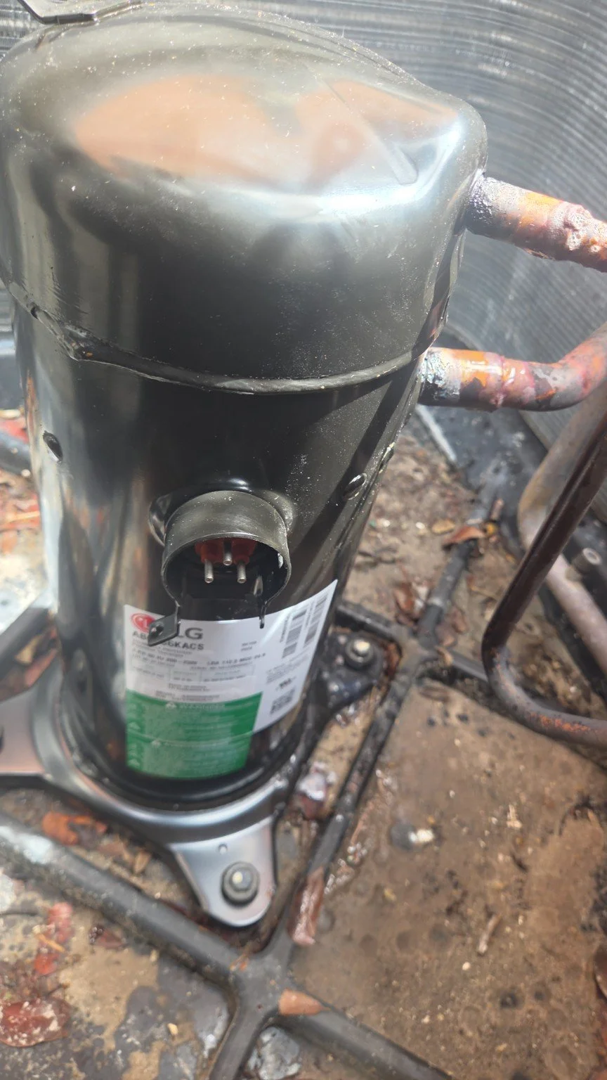 Installed replacement compressor during the Ruud warranty repair in Plantation, Florida.