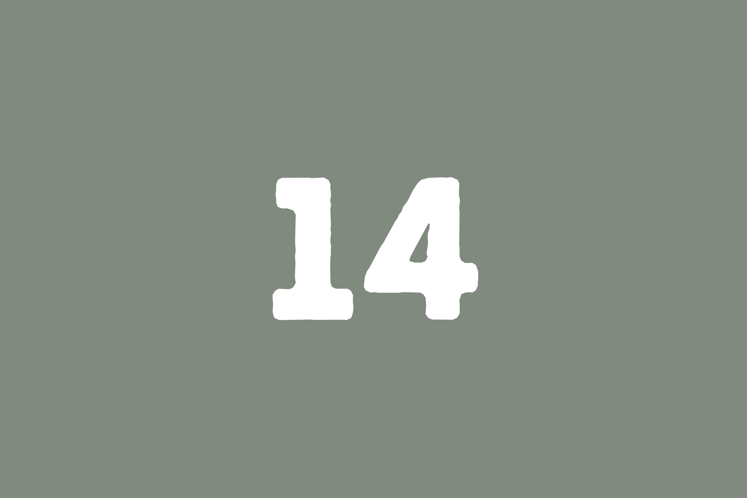 Chiffres 14 en blanc sur fond vert