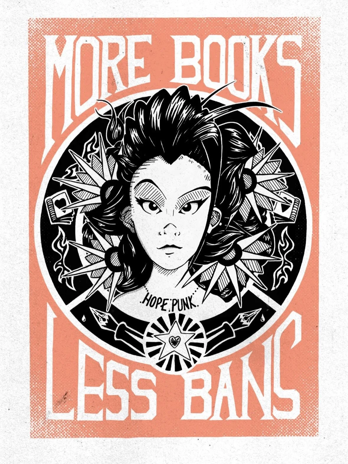 Swipe for human made art process.

This poster is of the badass activist librarian in my latest manuscript. The artwork is inspired by the gorgeous #makeartnotwar design by @obeygiant and a sentiment I want to scream from the rooftops: MORE BOOKS LES