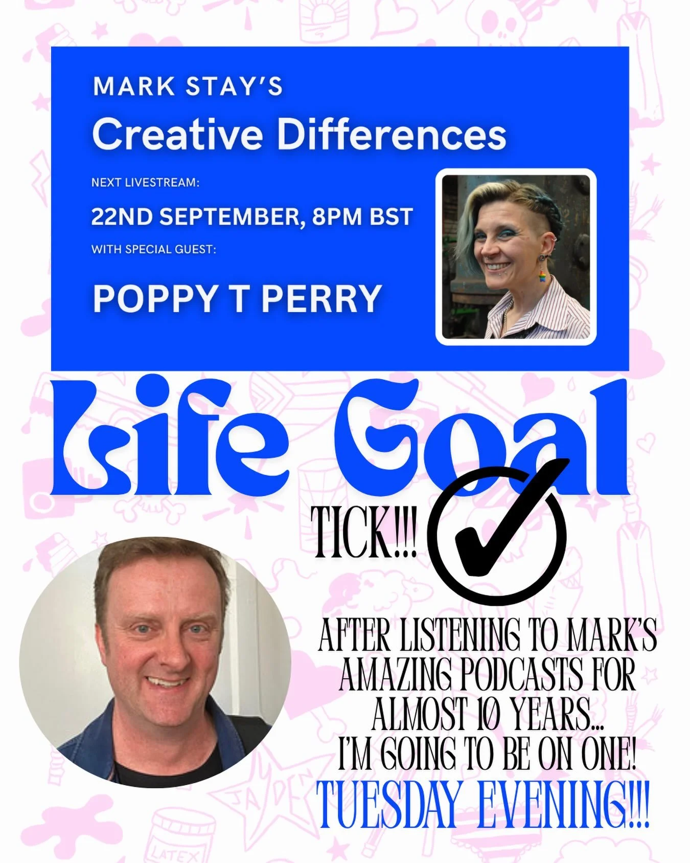 I&rsquo;m ridiculously excited to be on Mr Stay&rsquo;s Creative Differences podcast tomorrow evening 🌟

I&rsquo;ve learnt so much from Mark and the authors he&rsquo;s spoken to ❤️

I&rsquo;ve put the YouTube link on my profile but for more info che