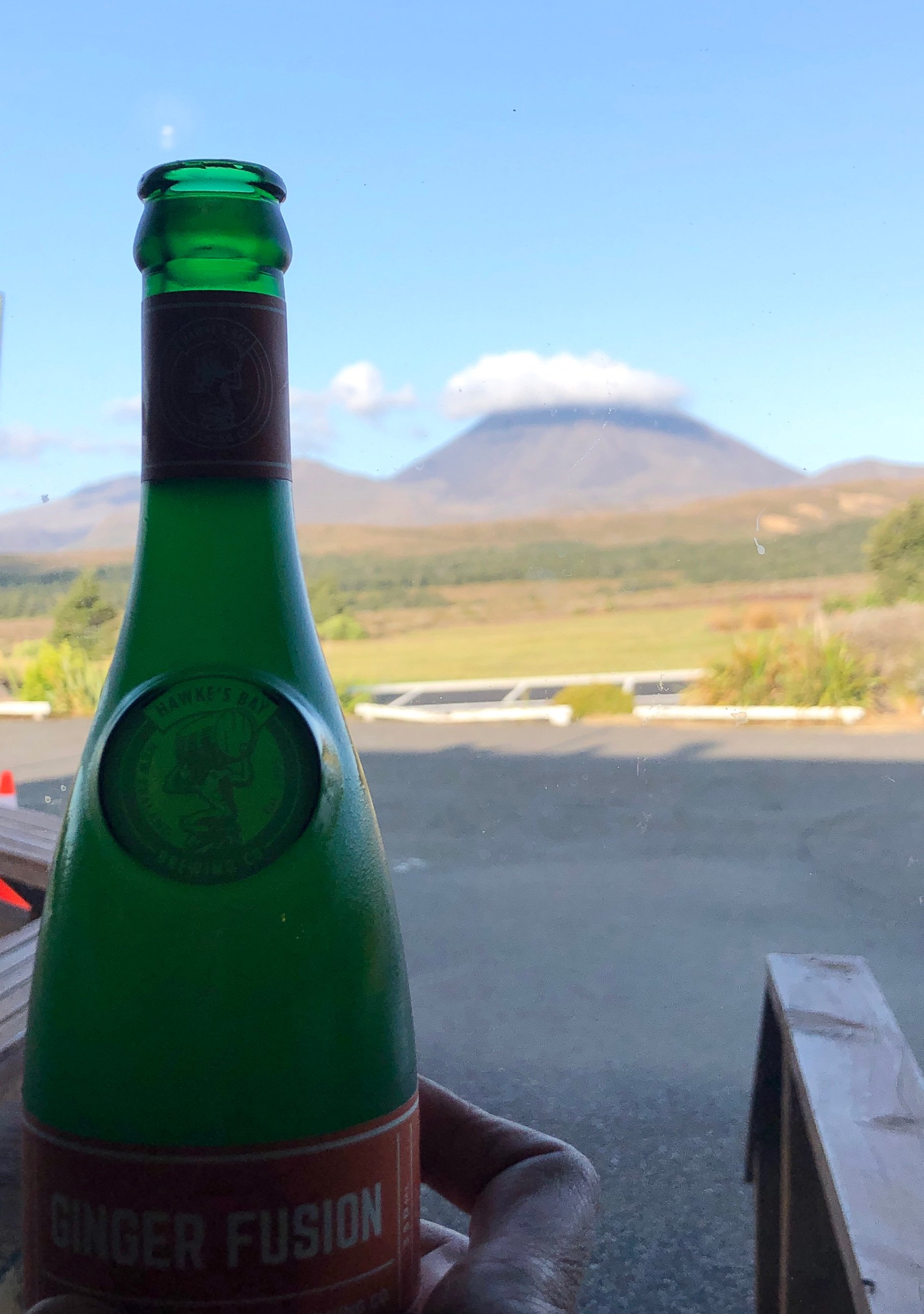 ginger fusion drink with tongariro in background.jpg