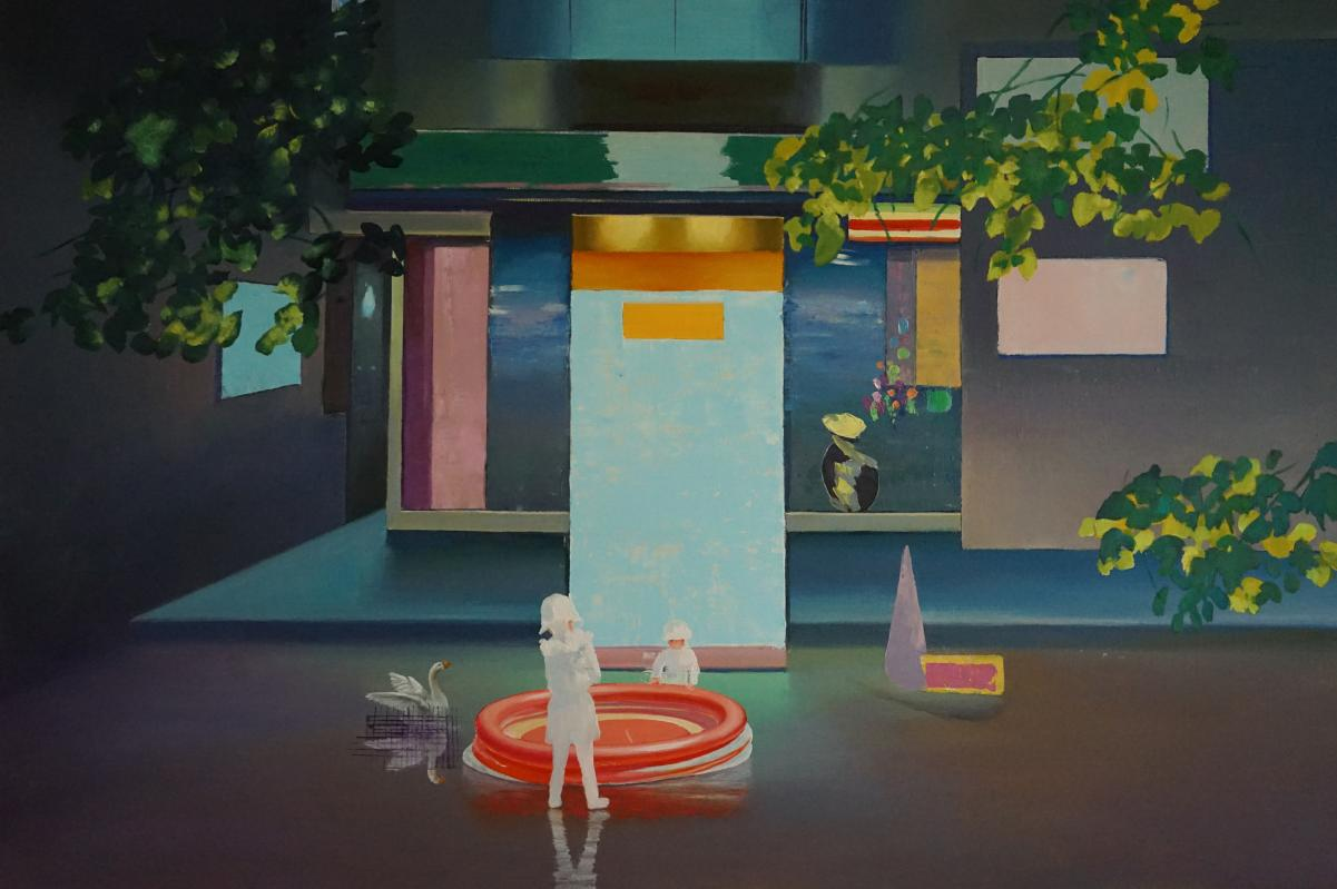 Children by the Pool (Painting - 120cm x 80cm  - Canada) Jun Wang