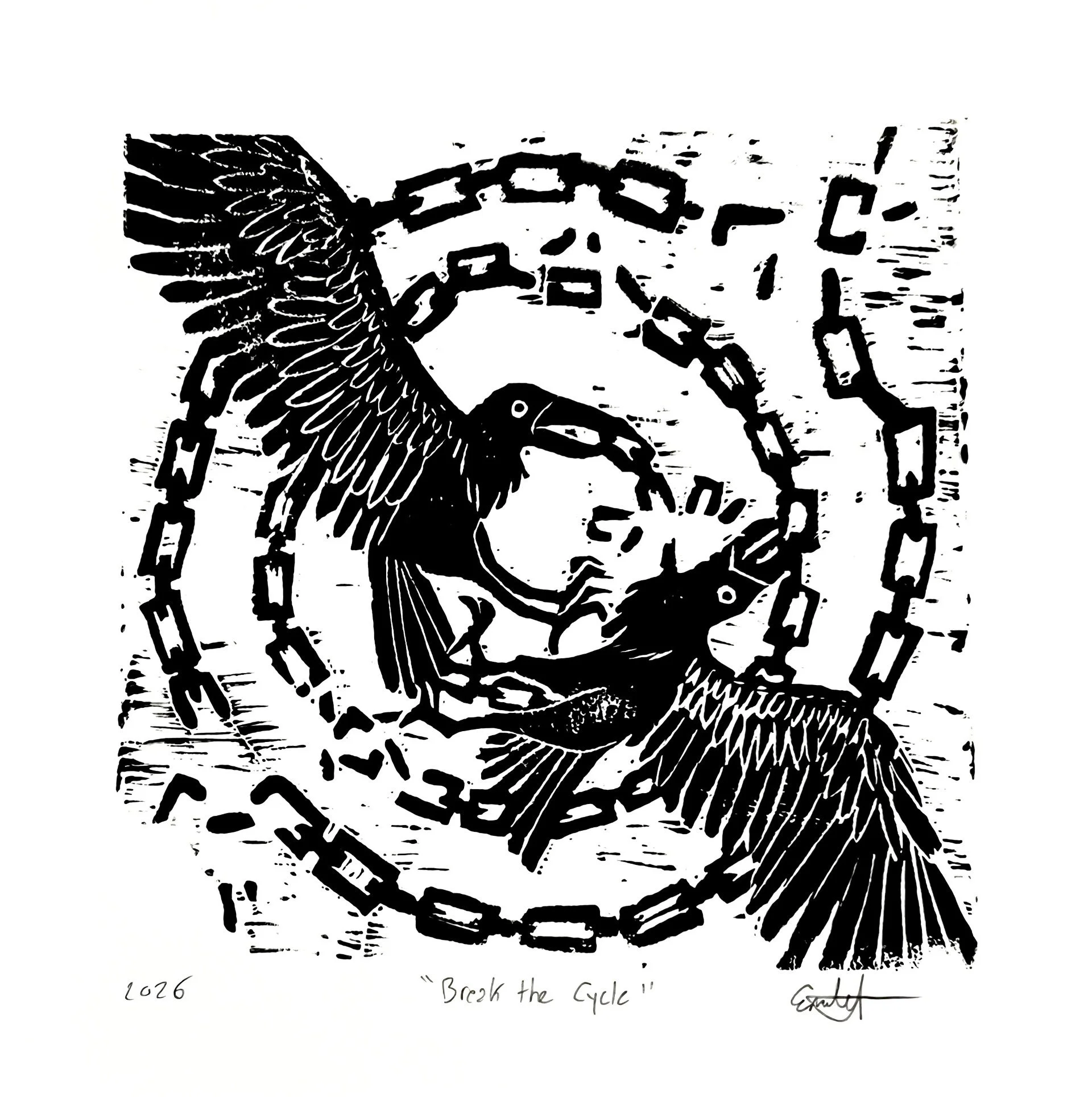 Break the Cycle (Printmaking - $50 - 8 x 8") - Emil Stoetzer