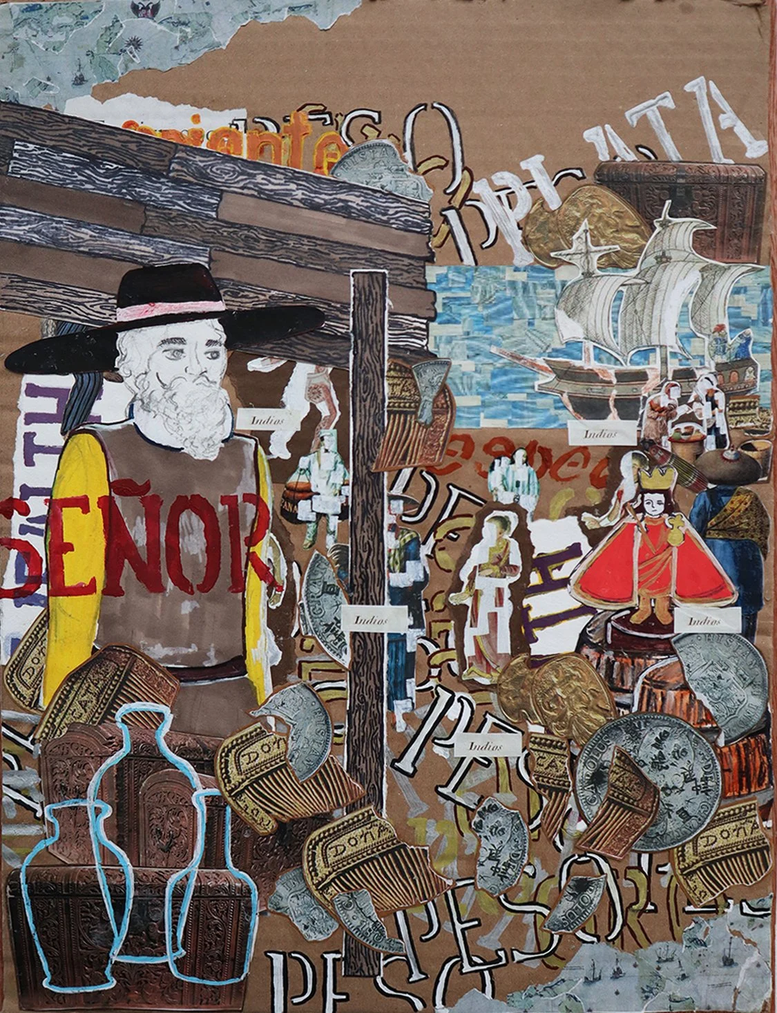 Mga Bangka ng Kayamanan (Ships of Fortunes) III (Mixed Media - 19" x 14" x 1.5" - Canada) Isadara Bulaklak