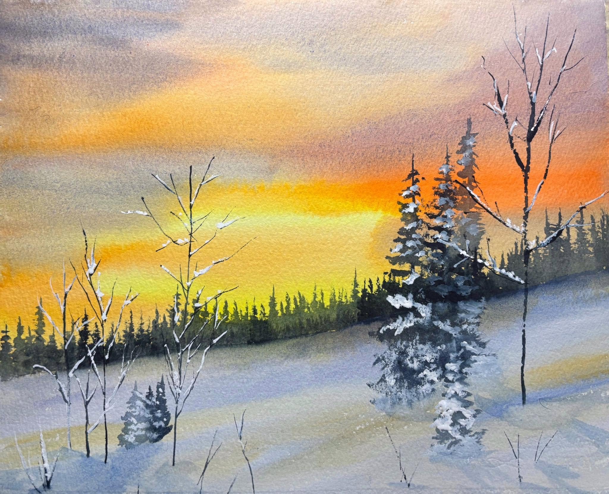 Yukon Winter Sunrise (Painting - $300 - 11 x 14 inches) - Doug Rutherford