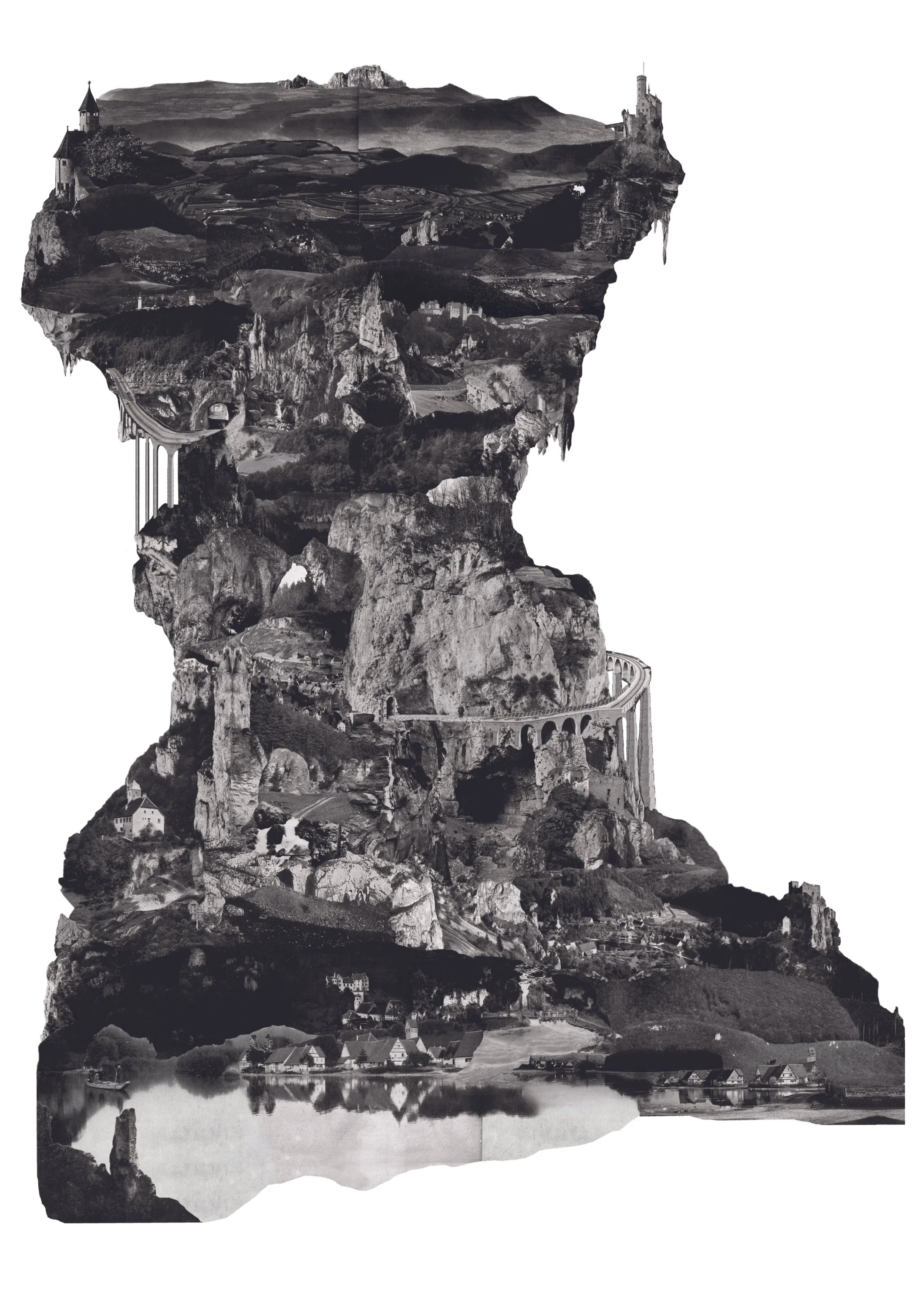Schwäbische Alb (Swabian Alb) (Mixed Media/layered cardboard structures with fragmented photographs of mountainous terrain - 84cm x 118cm - 1.000 Euro - Germany) Marc Allgaier