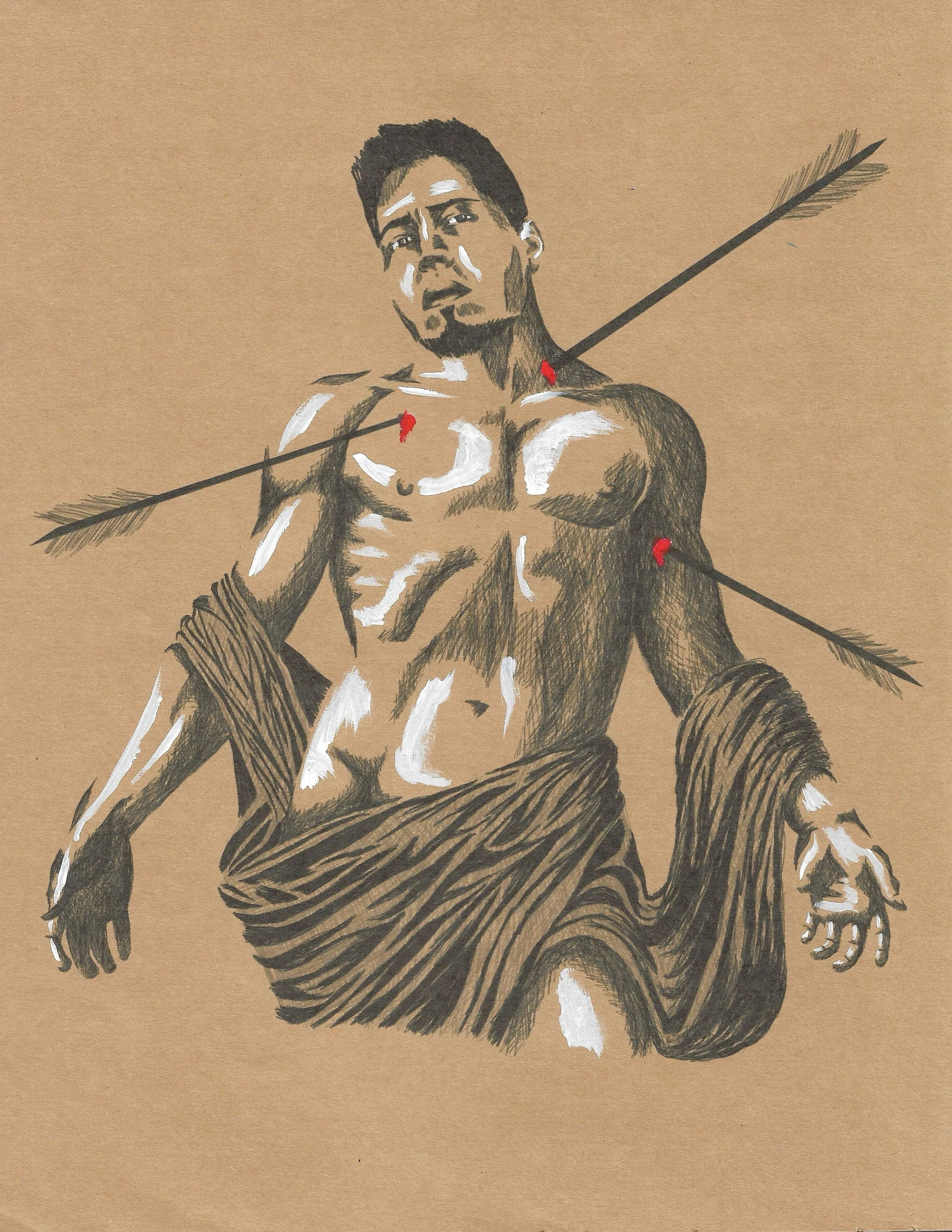 Saint Sebastian (Mixed Media/pen and acrylic on craft paper - 20cm x 25 cm - $200 CAD - Canada) Cesar Vianna