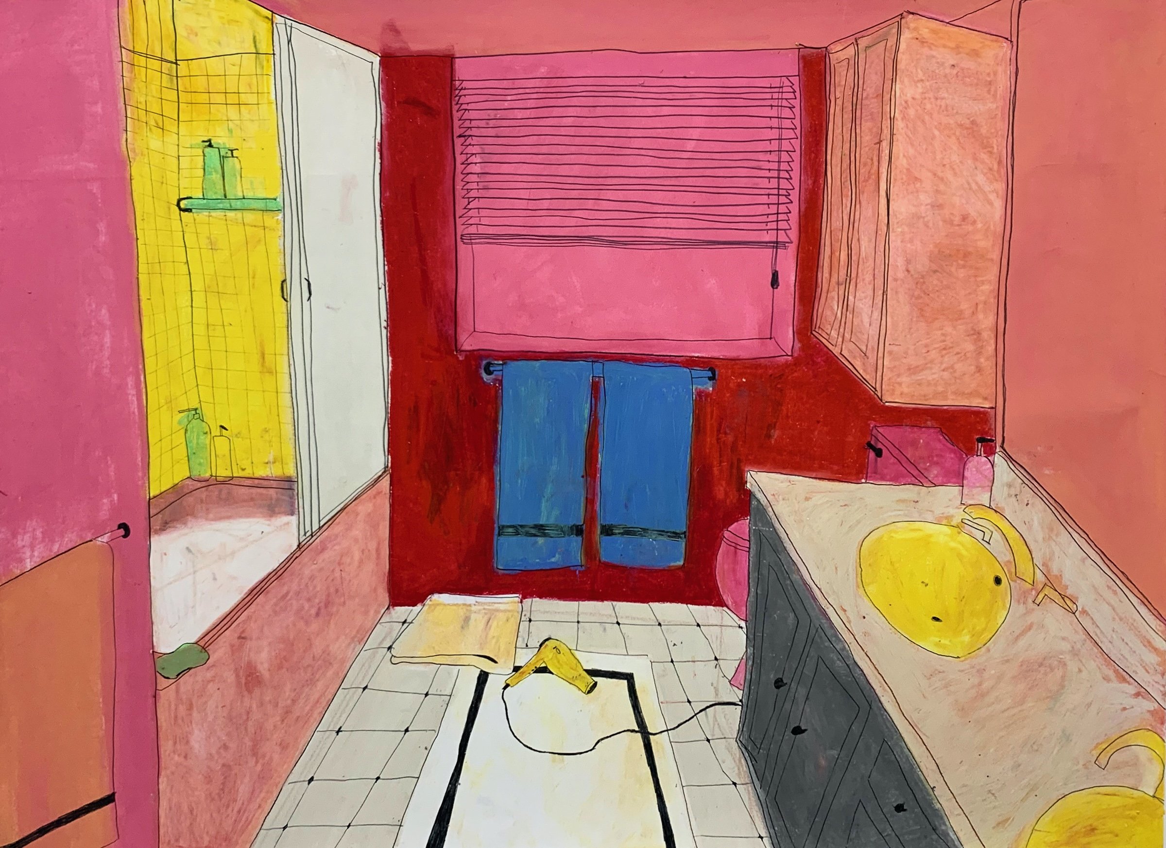 Bathroom V (Drawing - 48" x 72" - $2,400 USD - USA) Angelica Reisch
