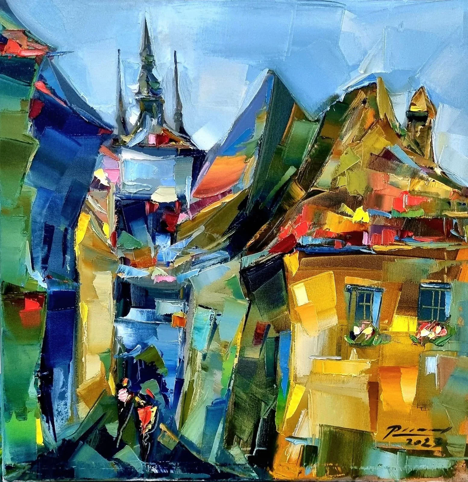 Medieval colours of Sighisoara (Romania) (Painting - 23.6" x 23.6" x 2" - Romania) Rares Kerekes